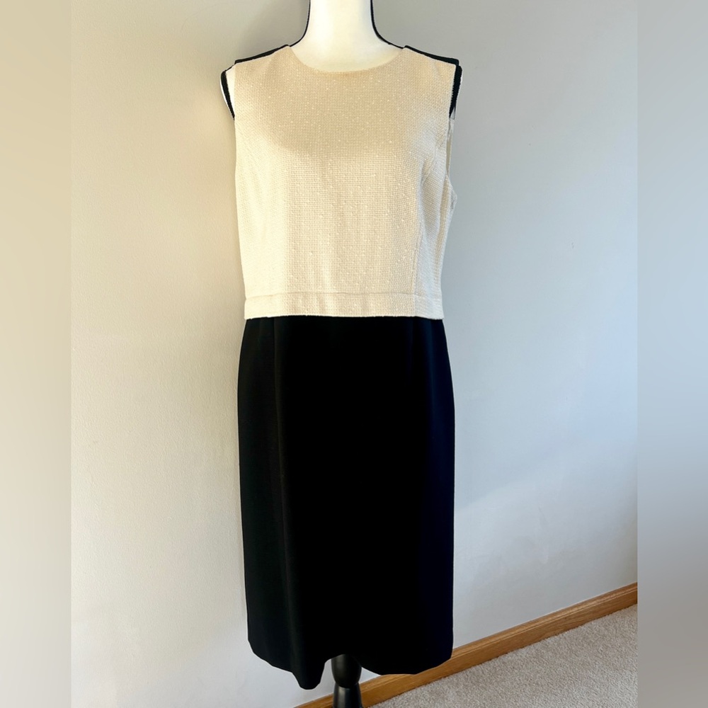 TORY BURCH Tweed Wool Black Cream Sheath Dress
